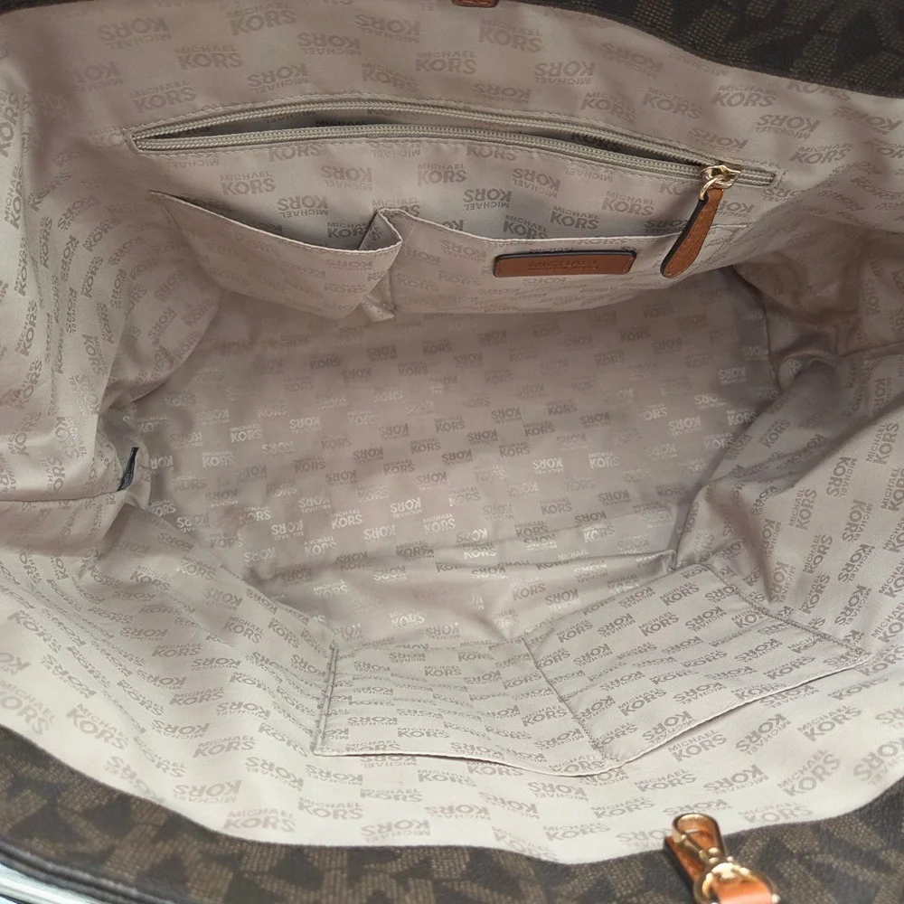 Michael Kors Signature MK Travel Shoulder Bag XL Tote‎ Dark Brown Carry On